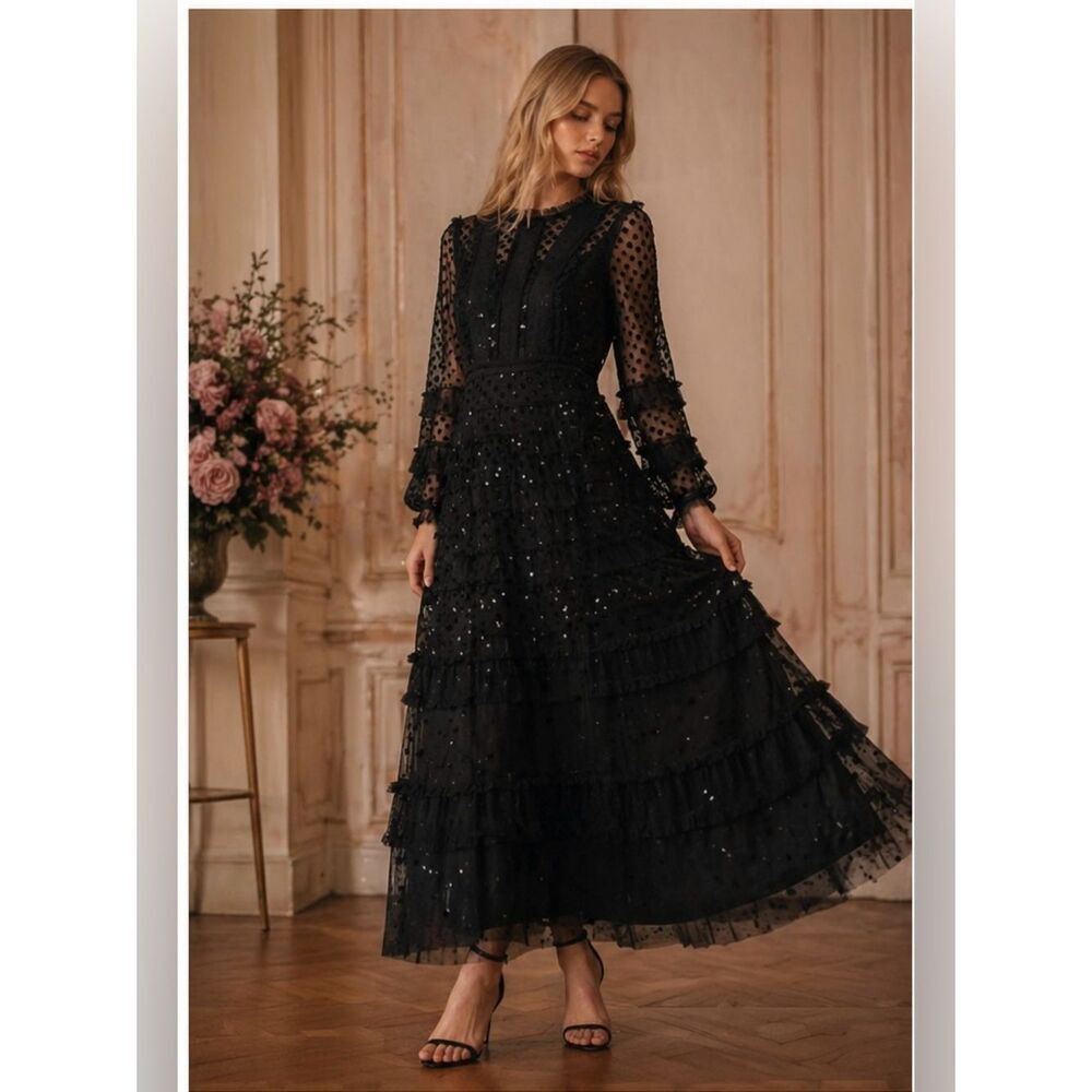 Needle & Thread Dot ShimmerโAnkle Gown Navy UK8/US4